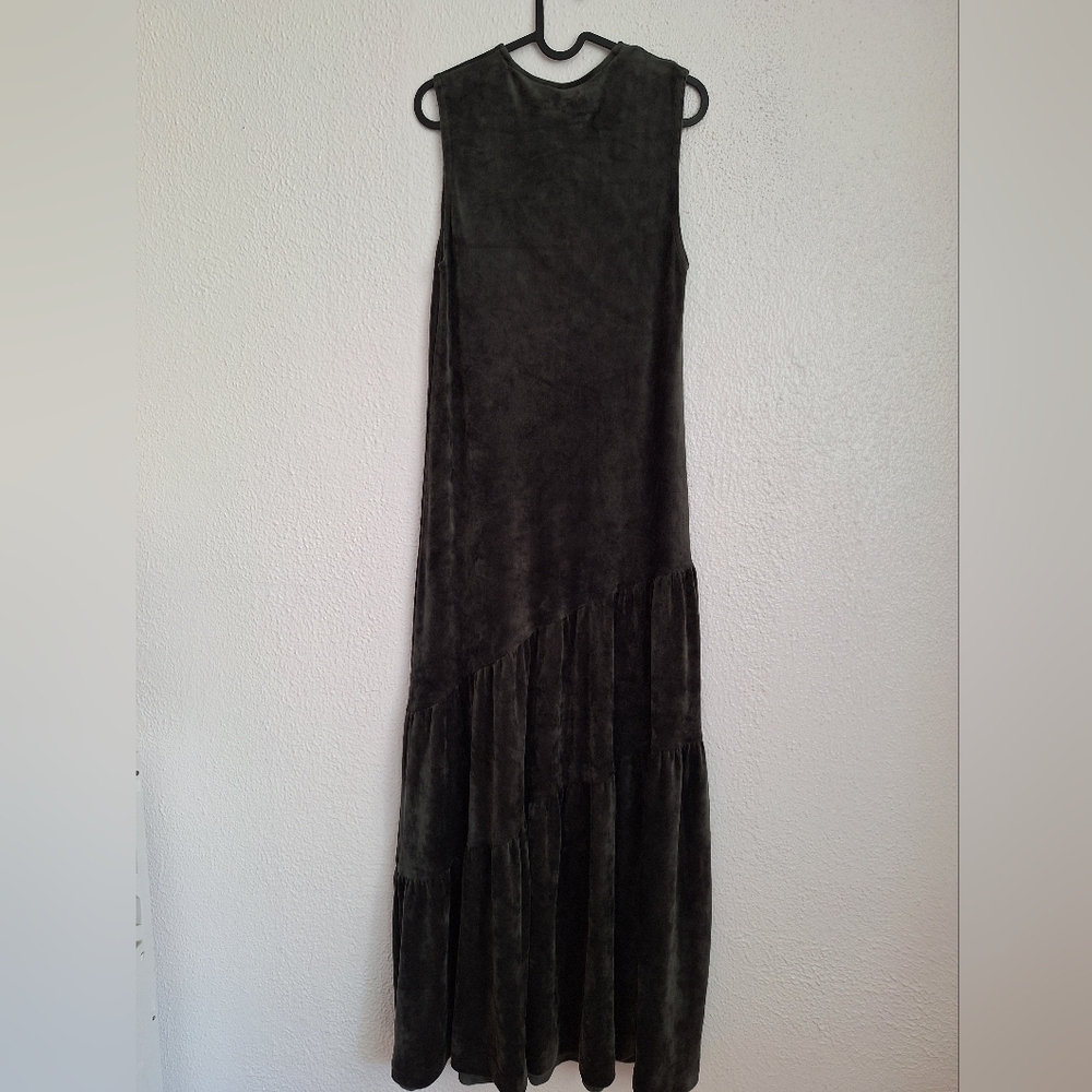 SPARROW  Green Olive Mock Neck Sleeveless Velvet Maxi Gown - Picture 2 of 6